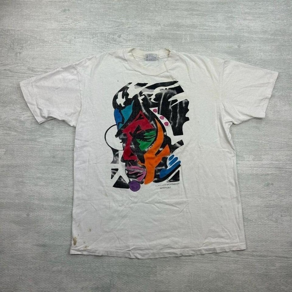 Vintage Catchers Sportswear Art Shirt Adult XL White Abstract Face Newport